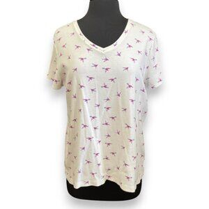 Croft and Barrow Short Sleeve V Neck Watercolor Bird Knit Tee XL